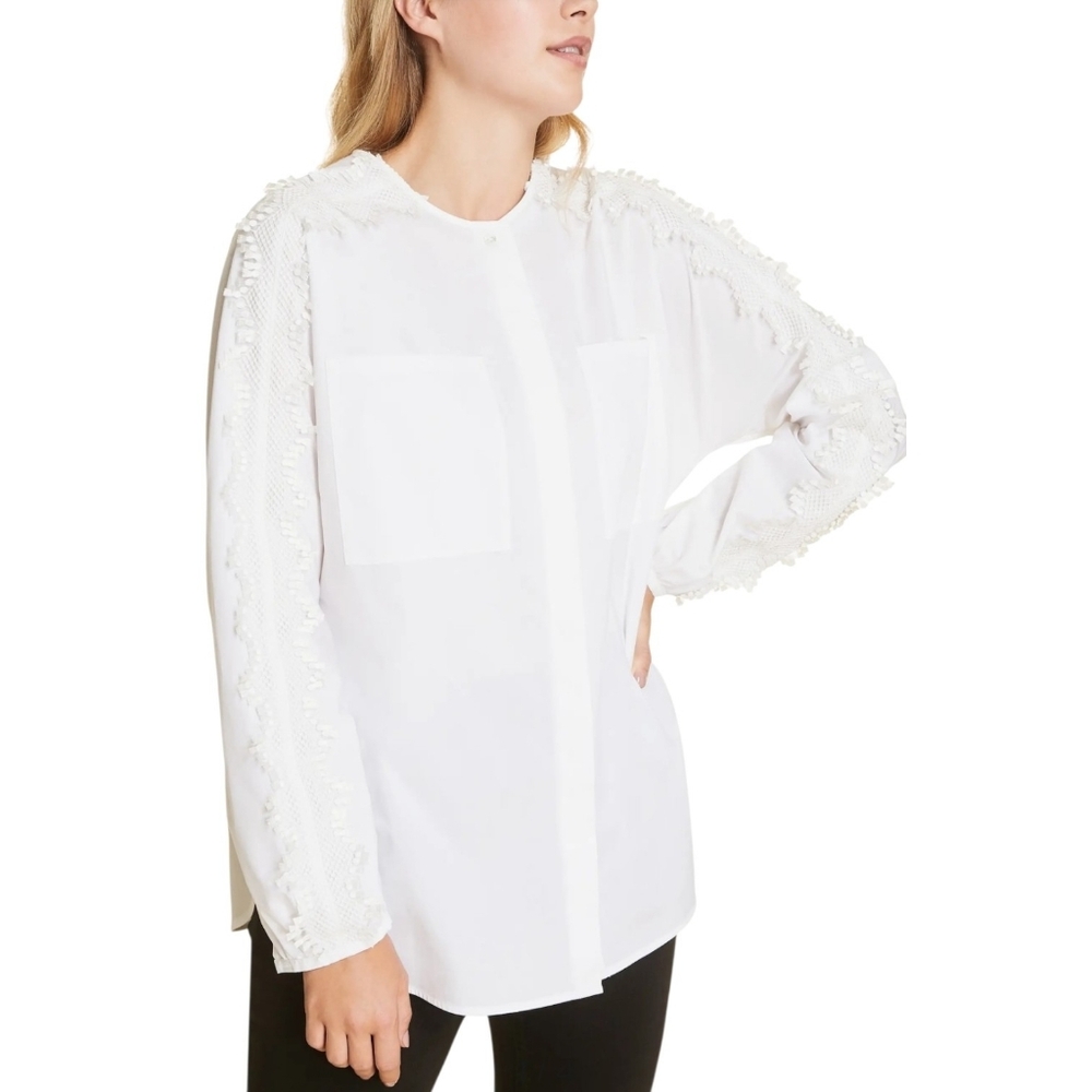 Marina Rinaldi Lace Detail Cotton Long Sleeve Blouse White NWT Size 14